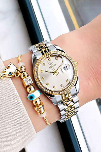 Homies Özel Kutulu Kadın Kol Saati Su Geçirmez Gold Gümüş Renk Çelik Kordon H...