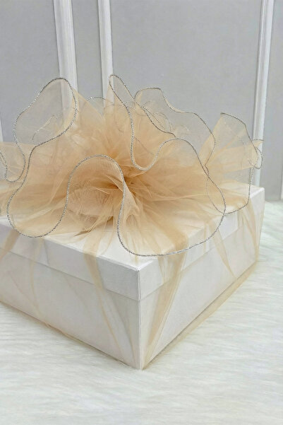 ZEYMERADE Tulle decorativ Bohça Cappuccino, Margine Overlock Argintie, Valiză...