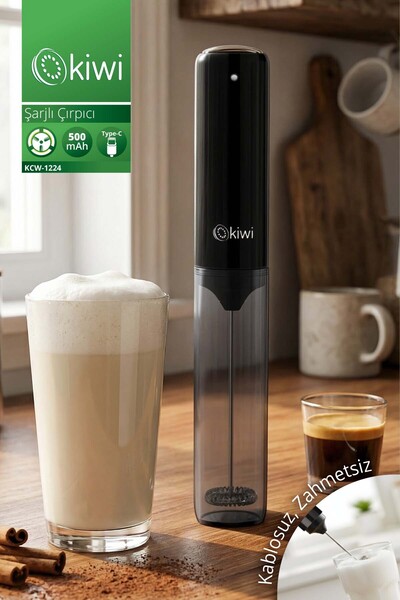 Kiwi KCW-1224 Şarjlı Kablosuz Çırpıcı & Süt Köpürtücü | Paslanmaz Çelik Apara...