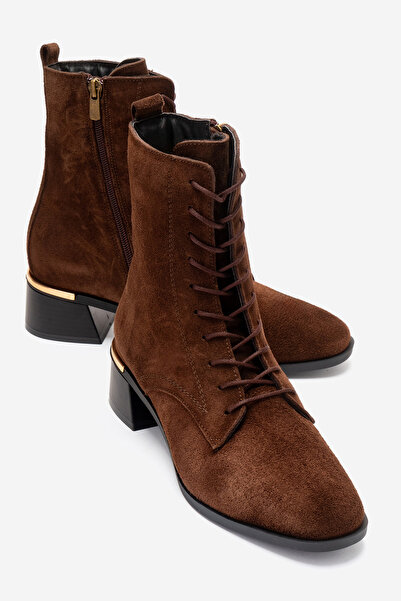 LuviShoes AVIA Кафяви ботуши с дебел ток от естествена кожа за жени