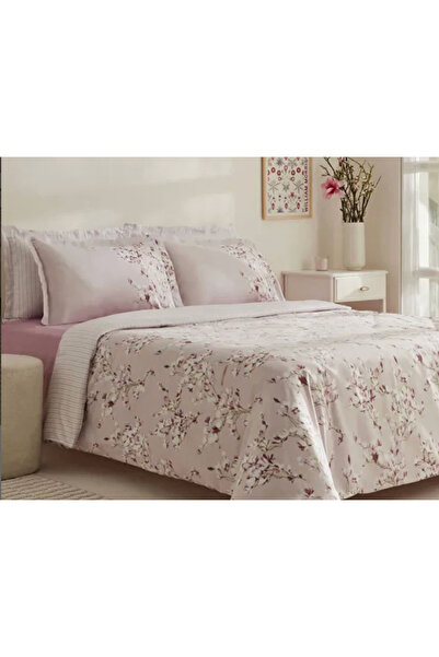 Karaca Pesla Bettwäsche-Set zo 100 % Baumwoll-Satin, Doppelbett, Rosa