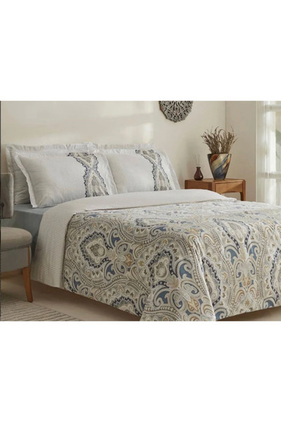 Karaca Lemy Bettwäsche-Set ze 100 % Baumwoll-Satin, Doppelbett, Blau