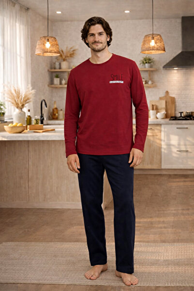 Trendyol Collection Σετ Πιτζάμες Πλεκτές με Στάμπα Κανονικής Εφαρμογής Βουργο...