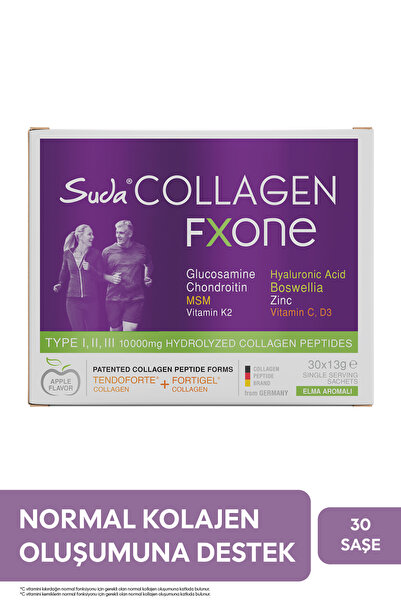 Suda Collagen FXONE Toz Saşe Elmalı - Tip I-II-III Kolajen + C,Zn,K2,D3,Hyalu...