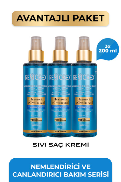 Restorex Hyaluronic Glycolic Acid Nemlendirici Canlandırıcı Sıvı Saç Kremi 3 ...