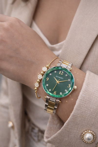 Homies Kadın Kol Saati Kesme Cam Orjinal Hediyelik Kutusu ve Bileklik Sevgili...