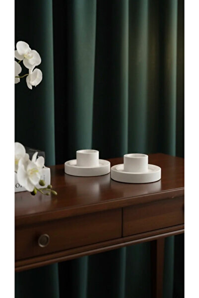 DİEMRE Beyaz Şamdan Mumluk 2 Adet Sade Şık Konsept Model ( Mumlar görsel amaç...