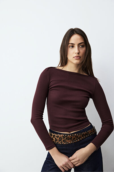 LEFTIES Γυναικείο ριμπ μπλουζάκι με λαιμόκοψη bateau