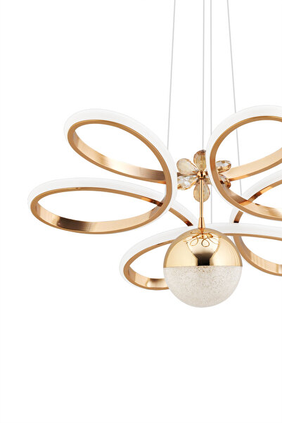 Dekorluna Alvaro Gold Kaplama Modern Sarkıt 3 Renk Işık Power Led Avize Salon Mutfak Oda Hol Ledli Avize
