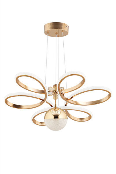 Dekorluna Alvaro Gold Kaplama Modern Sarkıt 3 Renk Işık Power Led Avize Salon Mutfak Oda Hol Ledli Avize