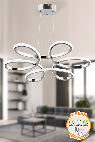 Dekorluna Alessa Krom Modern Sarkıt 3 Renk Işık Led Power Led Avize Salon Mut...