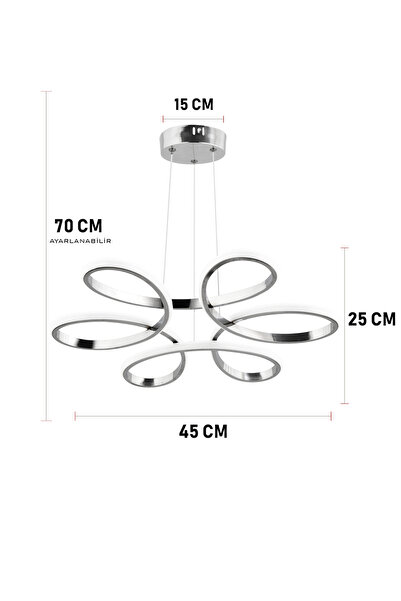 Dekorluna Alessa Krom Modern Sarkıt 3 Renk Işık Led Power Led Avize Salon Mutfak Oda Hol Ledli Avize