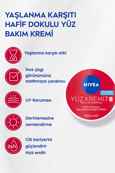 NIVEA Hafif Dokulu Yaşlanma Karşıtı Yüz Kremi 100ml, 48 Saat Nemlendirici, Sıkı Cilt, Antioksidan