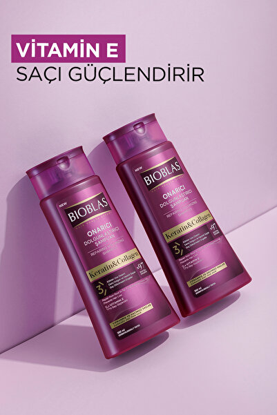 Bioblas Keratin & Kolajen Onarıcı Dolgunlaştırıcı Saç Bakım Şampuanı 2 x 360 Ml İnce ve Yıpranmış Saçlar