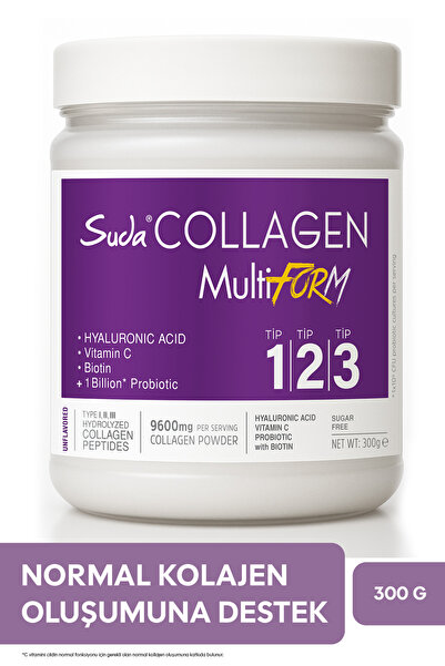 Suda Collagen Multiform Toz Aromasız Kolajen- Tip I-II-III, C Vitamini, Bioti...