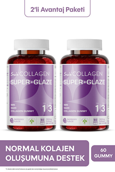 Suda Collagen Super Glaze Tip I-III Kolajen + NMN + NADH  | 60 Adet Gummy x2