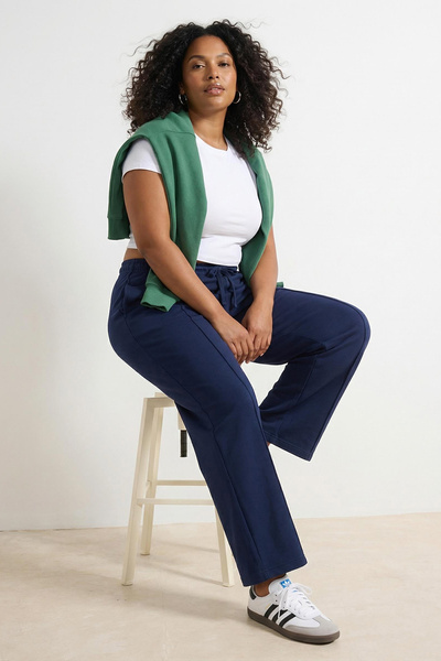 Trendyol Curve Navy Blue High Waist Stitching Detail Jogger Fit Knitted Plus ...