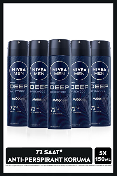 NIVEA MEN Erkek Sprey Deodorant Deep Dimension Darkwood 150ml, 72 Saat Anti-p...