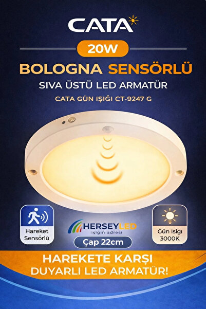 Cata 20W BOLOGNA SENSÖRLÜ SIVA ÜSTÜ LED ARMATÜR GÜN IŞIĞI CT-9247G