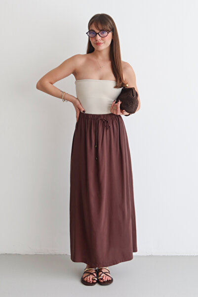 Trendyol Collection Fustă lungă maxi maro închis, modal, cu talie elastică TW...