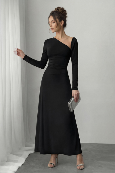 Trendyol Collection Black Knitted Maxi Evening & Graduation Dress TPRAW26AE00019