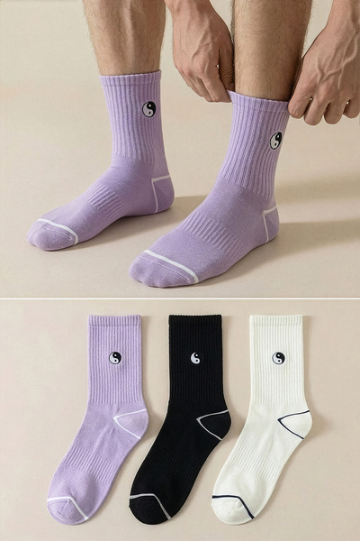 Trendyol Collection Unisex Lilac 3dílná vyšívaná bavlněná proužkovaná sada vy...