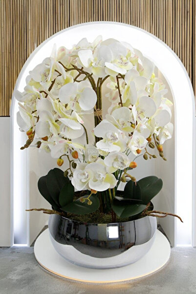 Yapay Çiçek Deposu Anneler Günü Hediyesi Metal Gümüş Saksıda Lüx 10lu Yapay I...