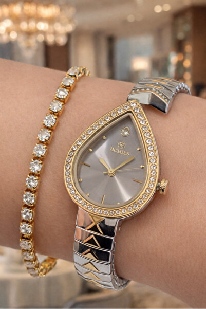 Homies ساعة يد نسائية بسوار من الفولاذ مع علبة هدية وسوار معصم. HMT28212S01-3