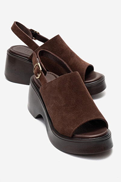 LuviShoes Γυναικεία πέδιλα με τακούνι POWER καφέ σουέντ από γνήσιο δέρμα