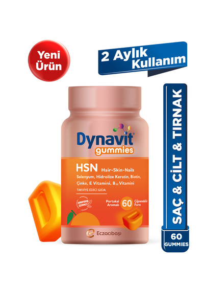 Dynavit Gummies HSN Hair Skin Nails 60 Çiğnenebilir Form - Hidrolize Keratin,...