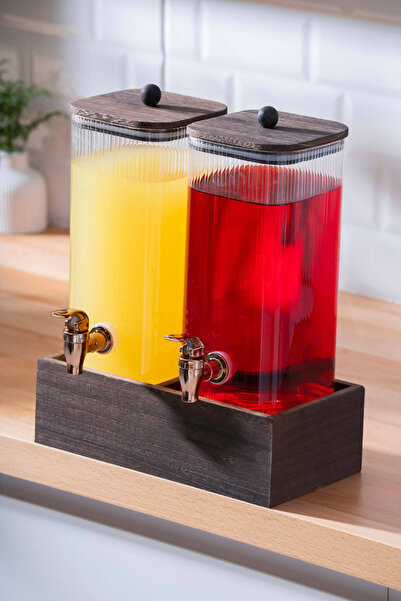 ACAR Dominic 2 li Ahşap Standlı Cam Sebil - 2.6 lt