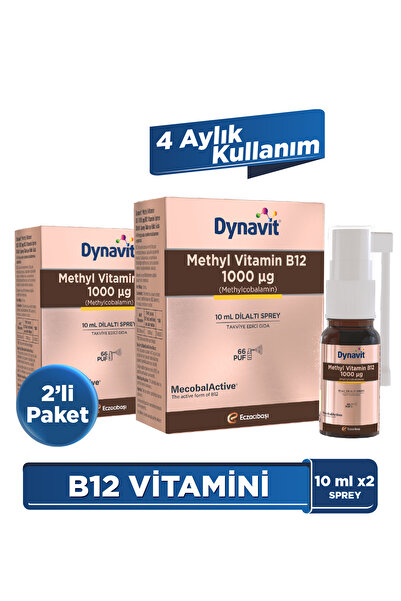 Dynavit Vitamin B12 1000mcg 10mL Dilaltı Spreyx2- Aile Boyu B12 Vitamini - Me...