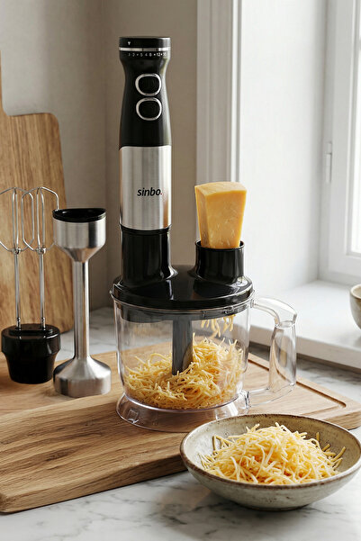 Sinbo SHB-7533 - 1500 W -Çok Fonksiyonlu El Blender Seti | Doğrayıcı, Çırpıcı ve Rende Aparatlı