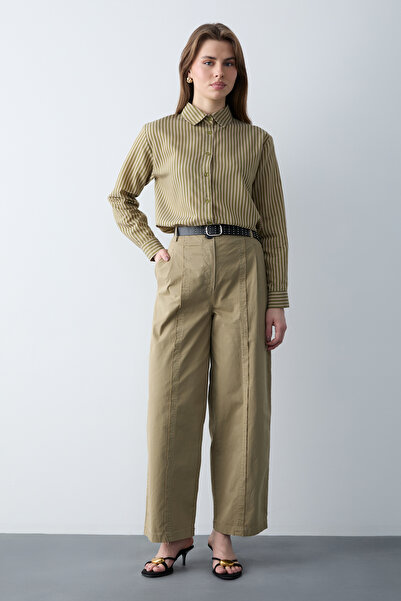 Trendyol Collection Haki pantalone sa pojasom, 100% pamuk, tkane, model TWOSS...