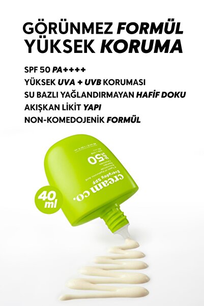Cream Co. Leke Karşıtı Aydınlatıcı Nemlendirici SPF50 Güneş Kremi | Niasinamid Hyalüronik Asit Peptit Seramid