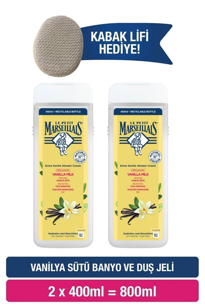 Le Petit Marseillais Vanilya Sütü Duş Jeli 400 ml x 2 Adet Lif Hediyeli