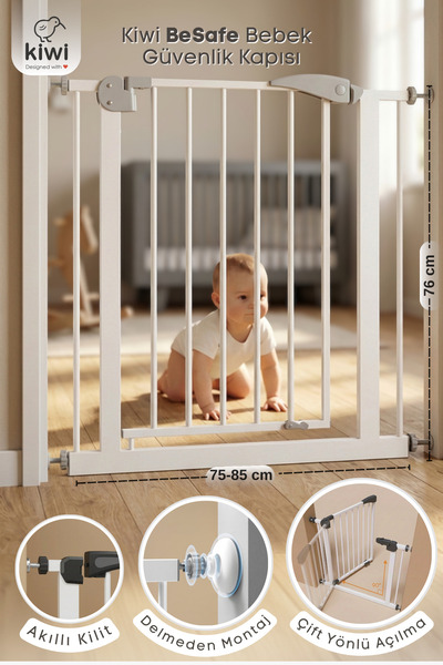 Kiwi Be Safe Bebek Güvenlik Kapısı 75-85 cm Aralığı için Uygun - Çocuk Emniye...
