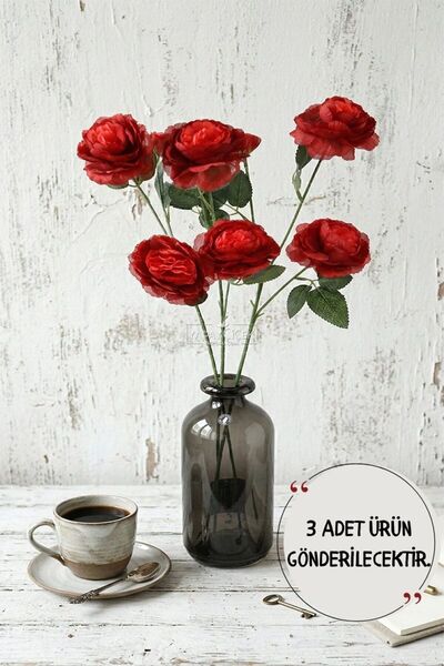 Yapay Çiçek Deposu Yapay Çiçek Pastel 3 Adet Çöl Gülü 60 cm Kırmızı