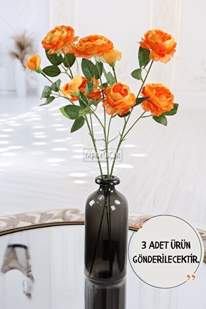 Yapay Çiçek Deposu Yapay Çiçek Pastel 3 Adet Çöl Gülü 60 cm Turuncu