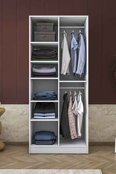 Rani Mobilya Rani BA171 Gardırop 2 Kapaklı 6 Raflı 2 Askılı Elbise Dolabı Beyaz