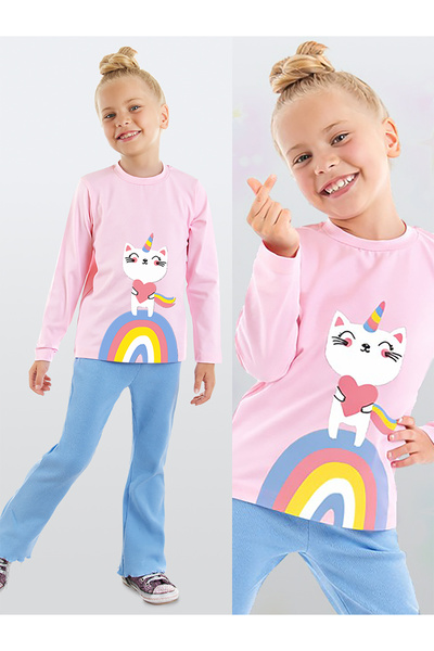 Denokids Σετ παντελόνι μπλουζάκι Catcorn για κορίτσια