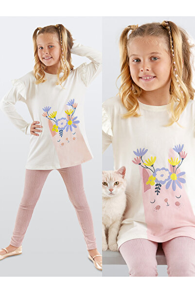 MSHB&G Devojčički set od baršunastih tajica i tunike sa cvetnim uzorkom