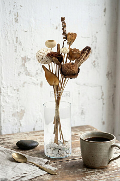 Yapay Çiçek Deposu Naturel Tropik Asorti Kuru Çiçek Karnavalı 10 Dallı 45 cm