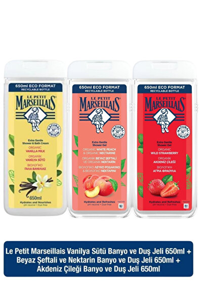 Le Petit Marseillais Beyaz Şeftali ve Nektarin 650 ml + Vanilya Sütü 650 ml +...