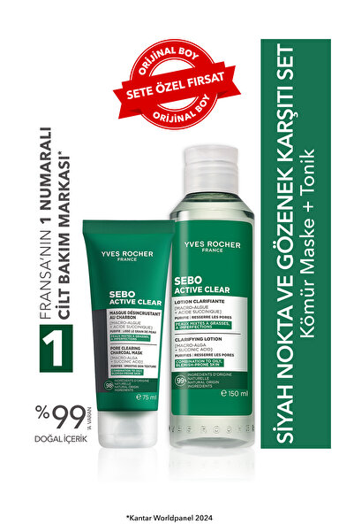 Yves Rocher Siyah Nokta ve Gözenek Karşıtı Set-Kömür Maske 75 ml & Tonik 150 ml