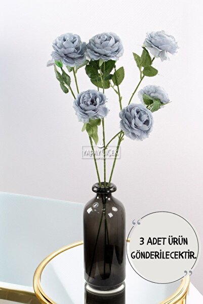 Yapay Çiçek Deposu Yapay Çiçek Pastel 3 Adet Çöl Gülü 60 cm Antrasit Mavi