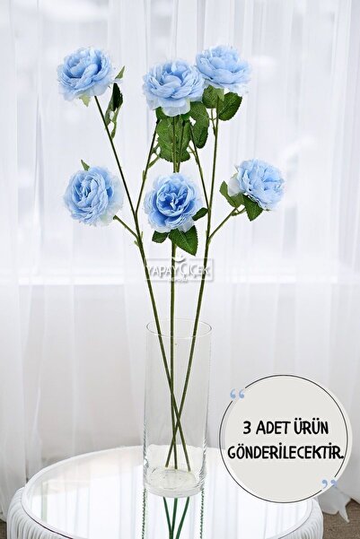 Yapay Çiçek Deposu Yapay Çiçek Pastel 3 Adet Çöl Gülü 60 cm Açık Mavi