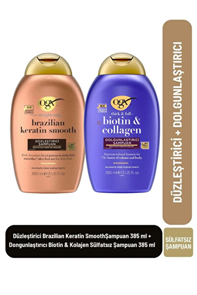 OGX Brazilian Keratin Smooth Şampuan 385 ml + Dolgunlaştırıcı Biotin & Kolaje...