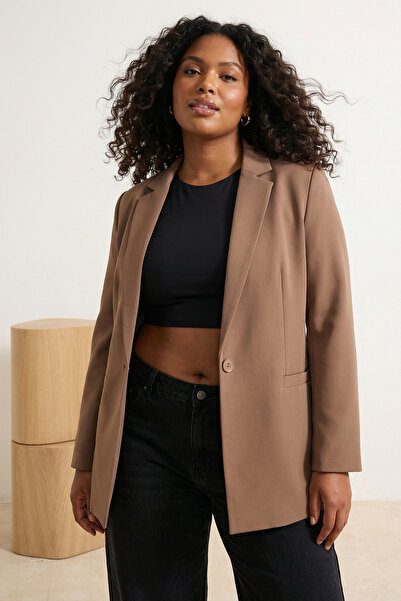 Trendyol Curve Μπουφάν με καρό επένδυση από βιζόν με λεπτομέρεια υφαντού μεγά...