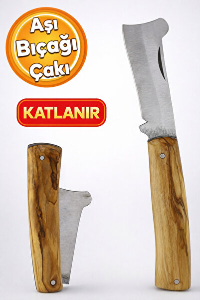 Badem10 Ahşap Saplı Bıçak Çakı Aşı Bıçağı Profesyonel Çelik Tepeli Uçlu Bağ A...
